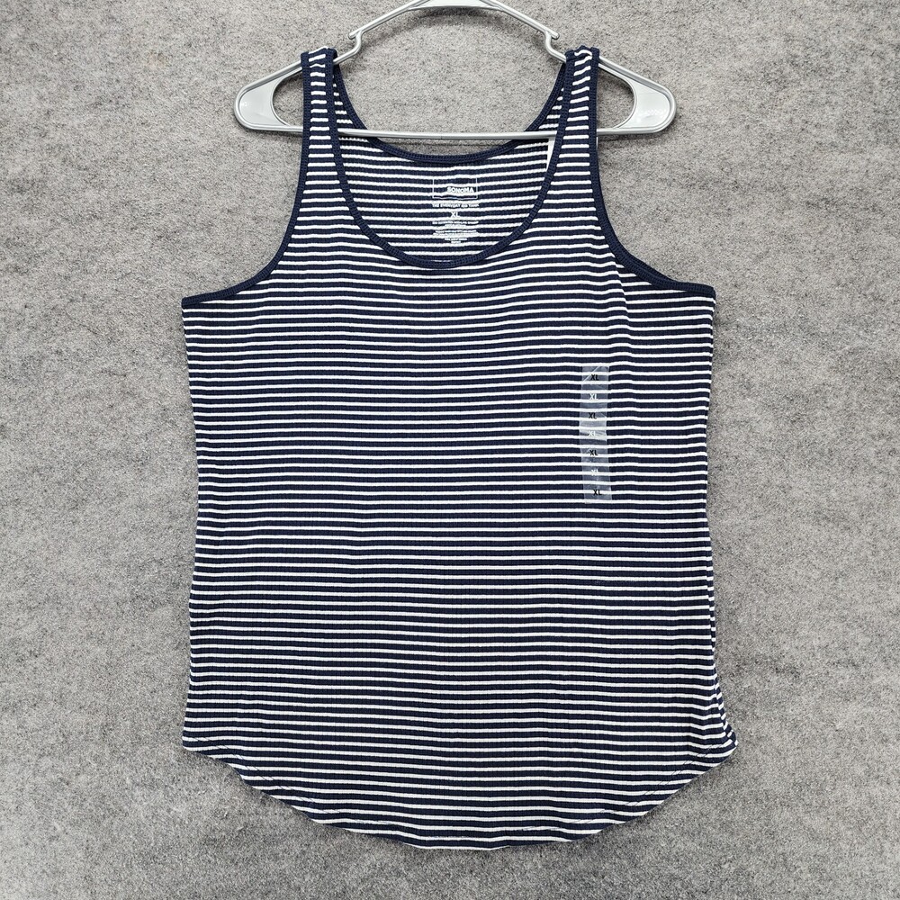 Sonoma Tank Top Womens XL Blue Striped Everyday Ribbed